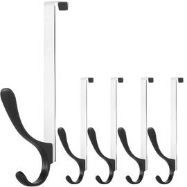 SKOLOO Door Hooks for Hanging, Pack of 5, Metal Door Coat Rack, Door Hook, Interior Coat Hook, Door for Towel Rack, Coats, Black on White