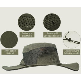 JAOAJ Sun Hat Fishing Hat Men's UV Protection Summer Hat Cotton UPF 50+ Safari Hat Foldable Outdoor Hiking Hat Garden Hat Boonie Hat, khaki, L