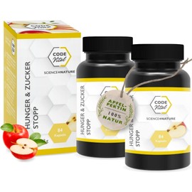 CODE VITAL Hunger Sugar Stop Monthly Treatment I 168 Apple Pectin Capsules I Swells in the Stomach I Vegan Pectin Capsules I Apple Pectin Capsules High Dose I Natural Dietary Supplement