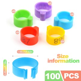 ZukoCert 100 Pack 16mm Numbered Chicken Leg Bands 001-100, Multi-Color Clip-On Chicken Tags for Legs, Reusable Poultry Identification Rings for Gamefowl Supplies, Chickens, Ducks & Gallos