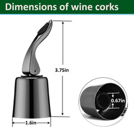 Stainless Steel Wine Bottle Stoppers with Silicone - Reusable Wine Freshness Keep,Wine Bottle Sealer Stopper, Ideal Wine Saver Accessory Gift (Black,2 Pack)