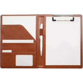Small Clipboard, Junior Padfolio Folio A5 Writing Pad, Refillable Writing Pad Portfolio for Notepad Perfect for Meetings, Travel & Daily Use (Brown)