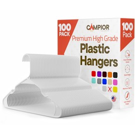 White Plastic Hangers 100 Pack– Heavy-Duty Plastic Hangers Slim and Space-Saving, Durable and Lightweight PP with Non-Slip Shoulder Notches for Slip Dresses, Suits, Jackets & Camisoles