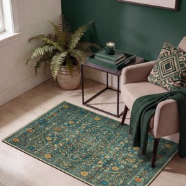 Keen Home Design - Alfombra de 0.6 x 0.9 m con reverso antideslizante, lavable a máquina, ideal para entrada, cocina, baño, lavandería - Alfombra vintage, fácil de limpiar, duradera, de pelo bajo - (2