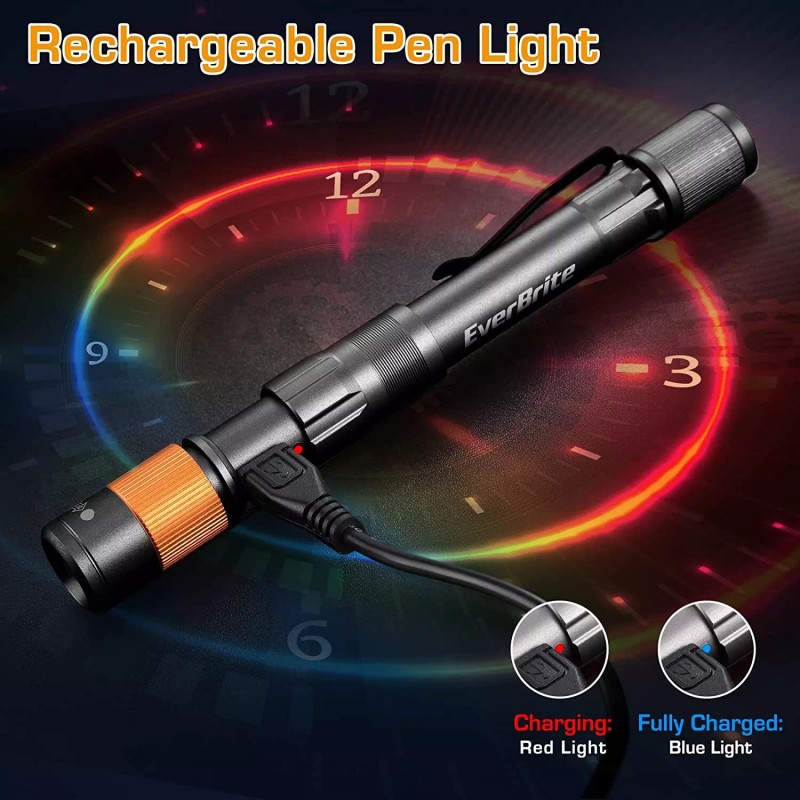 EverBrite Rechargeable Pen Light Zoomable Water Resistant Aluminum Lightweight