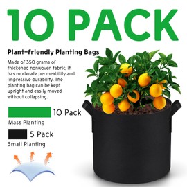 RVZHI 15 Gallon 10-Pack Plant Grow Bags: 350G Thickened Nonwoven Potato Grow Bags with Handles, Black Fabric Flowers Pots Felt Garden Bags, Gardening Supplies for Growing Vegetable Fruit Tomato Herbs