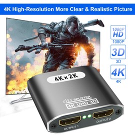 HDMI Splitter 1 in 2 Out -HDMI Splitter for Dual Monitors Duplicate/Mirror Only - Not for Multi Monitors, 1x2 HDMI Splitter1080P, 4K @ 30Hz (One Input To Two Outputs), 1 Source to 2 Identical Displays