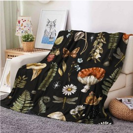 Children's Cuddly Blanket, Blanket with Mushroom Print, Cute Mushroom Print, Flannel Fleece Blanket, Warm and Cosy Couch Blanket (Mushroom-2, 130 x 150 cm)