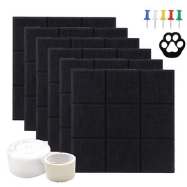 ieron 6pcs Felt Bulletin Board with 60 Push Pins Wall Felt Board Tiles for Letters Notes Photos Memos Felt Bulletin Board for Home Office Wall Decoration (Black 30x30 Cm)