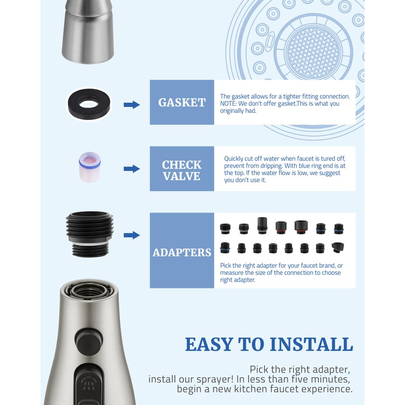 Metal Kitchen Faucet Head Replacement - with 15 Adapters, Low-Lead