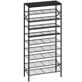 UNITSTAGE 10-Tier Tall Shoe Rack Organizer Shoe Storage for Entryway 30-40 Pairs Metal Shoe Rack for Closet Heavy-Duty Shoe Rack with Wooden Top Shelf for Garage Black