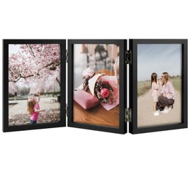 4x6 Triple Hinged Frames, 3 Folding Picture Frame, Triptych Photo Frame, Stand Vertically on Desktop or Tabletop, Black