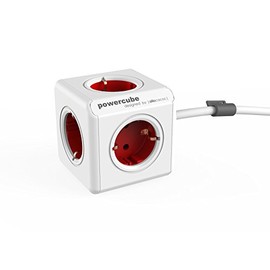 Power Cube Extended EU Red, Socket Cube with 5 Sockets, Desk Mounting Kit and 1.5 m Cable, 230 V, 10 A Max.