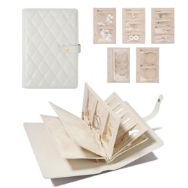 Jywtleey Travel Jewelry Organizer Case, Jewelry Storage Book Ring Binder with Clear Zipper Velvet Pouches for Necklaces, Rings, Earrings, Bracelets Gifts for Women Cream White