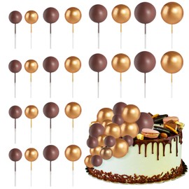 60 piezas de decoración de pasteles de bolas de oro café, mini bola de espuma para cupcakes para fiestas, bodas, aniversarios, cumpleaños, baby shower, suministros de decoración de pasteles