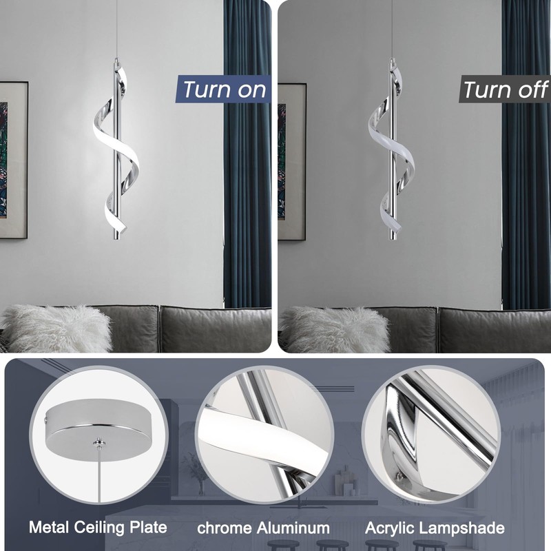 Modern Led Pendant Light Fixtures,6000K Cool White Spiral Led Pendant