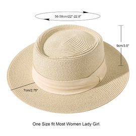 Lanzom UPF50+ Women Wide Brim Straw Panama Sun Hat Boater Summer Beach Sun Hat (Z-Beige)