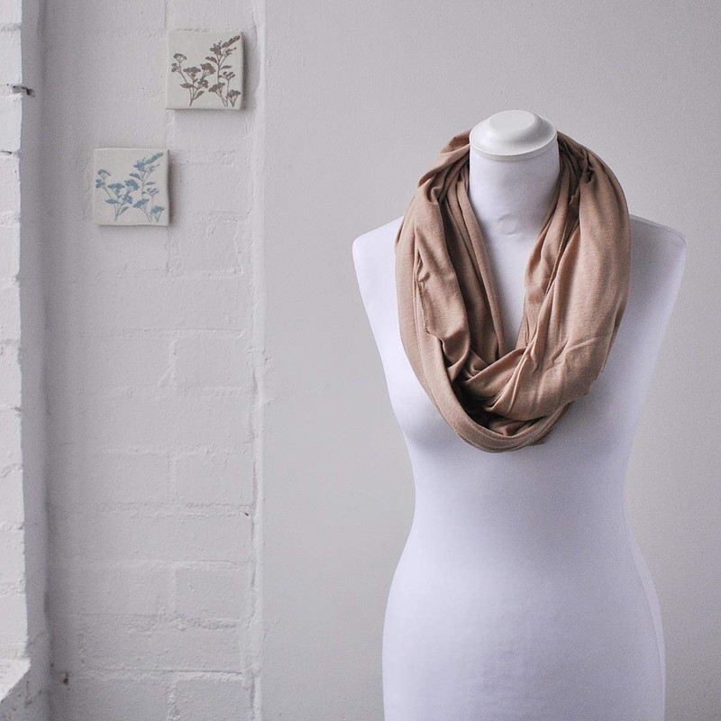 Plain 50% Cotton Blend Jersey Snood Scarf, Beige