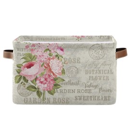 ALAZA Pink Rose Leaf Vintage Foldable Storage Box Storage Basket Organizer Bins with Handles for Shelf Closet Living Room Bedroom Home Office 1 Pack