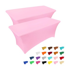 IVAPUPU 2 Pack 6FT Table Cloth for Rectangular Fitted Events Stretch Pink Table Covers Washable Spandex Tablecloth Protector for Party, Wedding, Cocktail, Banquet, Festival
