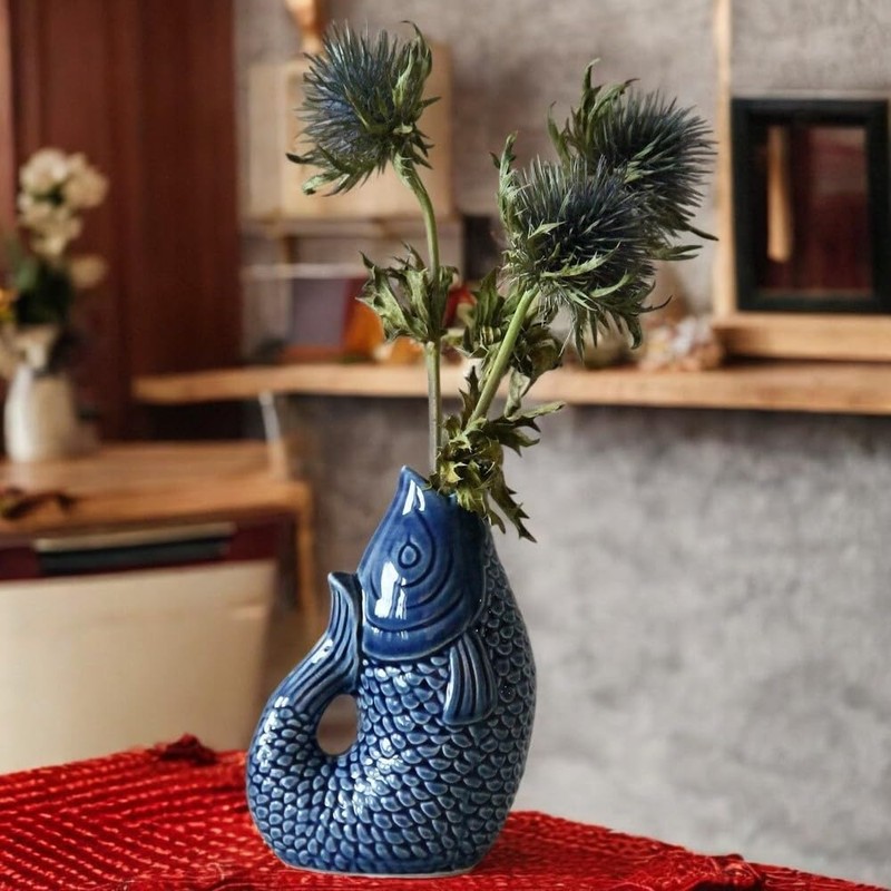 Bohemian Fish Vase Decorative Stoneware Symbol of Abundance Measures 12cm