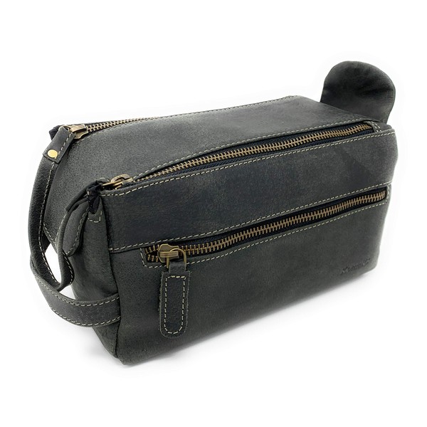 KomalC Leather Toiletry Bag for Men Full Grain dopp kit Shaving Bag