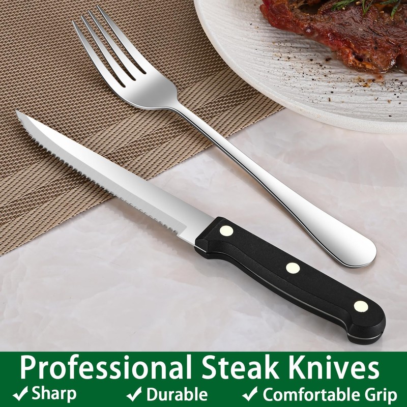 24-Piece Silverware Set with Steak Knives,Flatware Set Service for 4