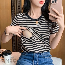 Jblue Outing Summer Nursing Short-Sleeve Stripe Top Apparel Production Black/M