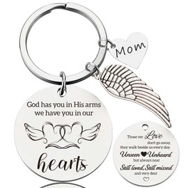 Mom Bereavement Memorial Gifts Keychains - Remembrance Mother Keychain, Sympathy Gifts for Loss of Loved One, Grieving Loss of Mother - God Has You in His Arms, We Have You in Our Hearts(Round)