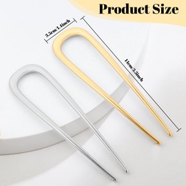 Benefree 4 Pcs Metal French Hair Pins,5.5 Inch Gold and Silver Hair Pins for Long Thick Hair Women Girls, U-Shaped French Pins for Buns, French Twist Hair Pin, Hair Sticks, Hair Fork