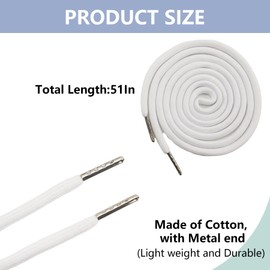 BOROLA 1Pcs 51 Inch Fashionable Durable Cotton Drawstring, Premium Hoodie, Sports Pants, Shorts Universal Drawstring Replacement (White Rope, Metal Head)