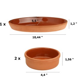 Areste Clay Pot for Cooking, Non Stick Mexican Clay Pots, Oven Safe and Dishwashable Terracotta Cooking Pots, Terracotta Clay Bowls for Food and Serving, Terracotta Plates (2 Round, 1 Ellipse)
