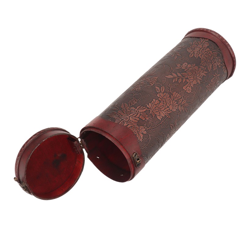 Antique Finish Wooden Wine Bottle Box Grape Pattern Artificial Leather