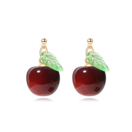 ecozran Cherry Leaf Dangle Earrings for Women Stylish Fruit Themed Accessories Single 3D Big Cherry Stud Earring Set Cute Elegant Jewelry