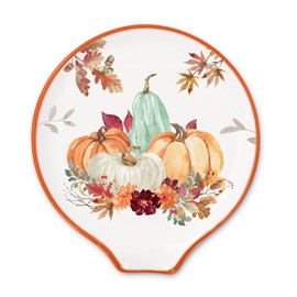 2 Pcs 4.7 Inch Fall Thanksgiving Ceramic Spoon Rest Autumn Floral Pumpkin Small Coffee Spoon Holder for Thanksgiving Coffee Stirrers Teaspoon Bar Spoon Bar Accessories