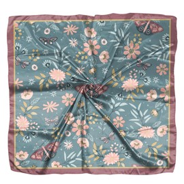 Deokke Hair Scarf Silk Feeling Square Satin Head Scarf Wrap 27.5 Inches Headwear Fashion Aesthetic Cute Decoration Women Girls (V-18-butterfly Flower)