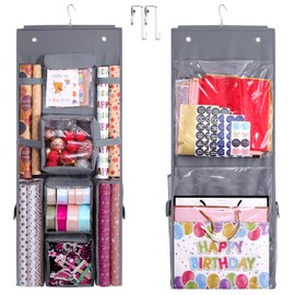 Hanging Gift Wrapping Paper Storage, 40x16 inch Double-Sided Gift Wrap Organizer Christmas Wrapper Paper Container, Heavy Duty Oxford Bag Gift Holder