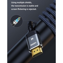 HDMI Cable, VECASDEN High Speed HDMI 2.0 Braided Cable 18Gbps 4K@60Hz for Ultra HD TV Monitor Laptop, 5M