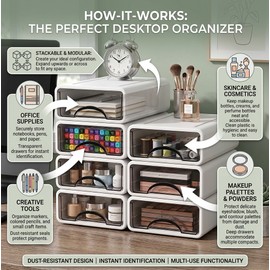 Plastic Desktop Organizer Box for Makeup & Office Storage – Stackable Dust-Resistant Drawer Container for Home Workspaces