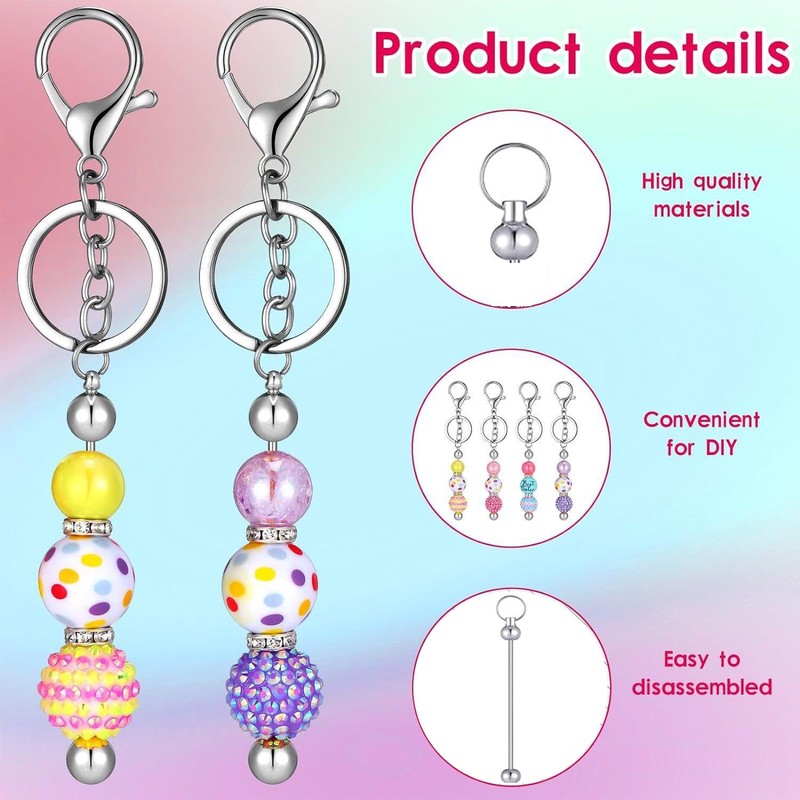 10pcs Beadable Keychain Bars Blanks, Metal DIY Bead Keychain Bar
