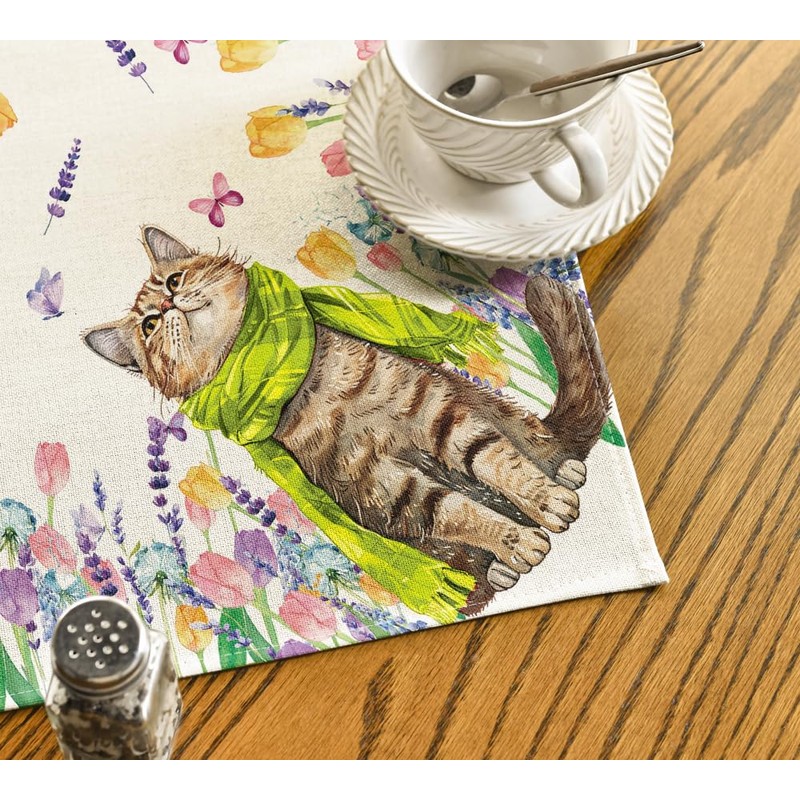 Artoid Mode Flowers Tulips Lavender Cat Spring Table Linen, Kitchen