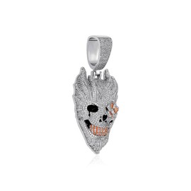 Flame hell death ghost skull full of zircon oil dripping European and American hip-hop pendant men's trendy fashion accessories, dark punk style personality birthday New Year gift jewelry men necklace - Color: Black