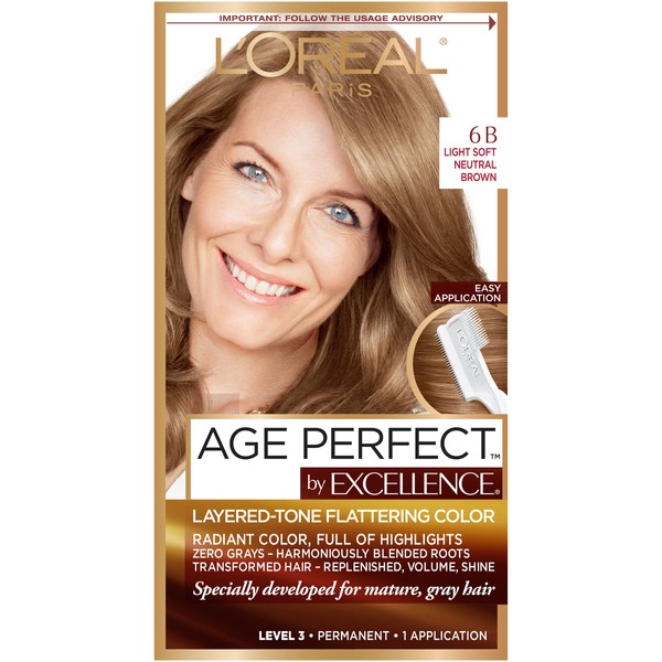 L'Oreal Paris Excellence Age Perfect Layered Tone Flattering Color, 6B Light Soft Neutral Brown (Packaging May Vary)