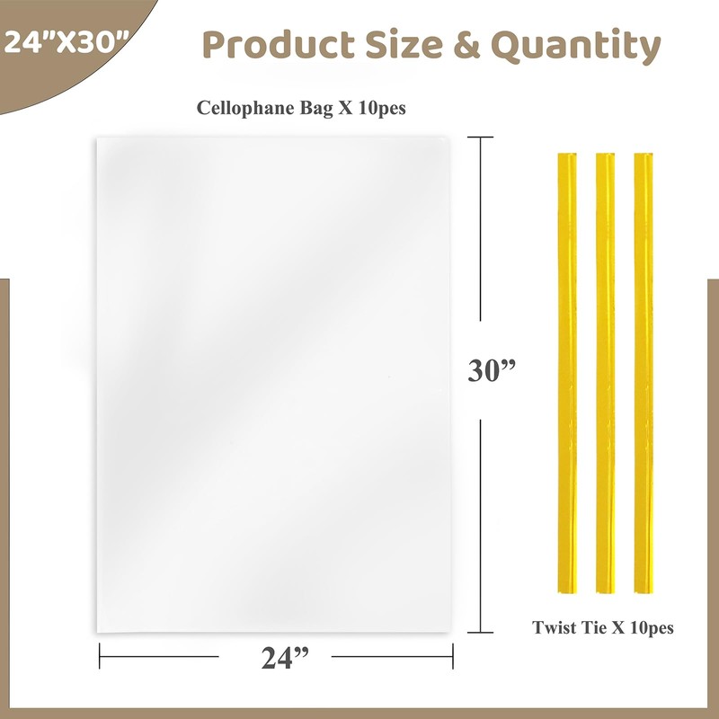 WIKDAY Clear Gift Bags 10 PCS 24x30 Inches Large Cellophane