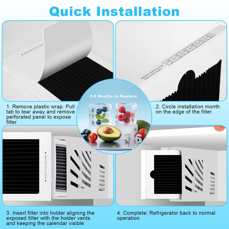 StLiSuYmx 6-Pack Premium Refrigerator Air Filter Replacement, Carbon Activated Filter