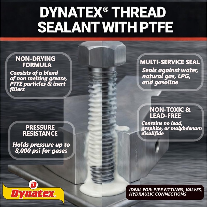 Dynatex 49495 All Purpose Thread Sealant with PTFE, -65 to