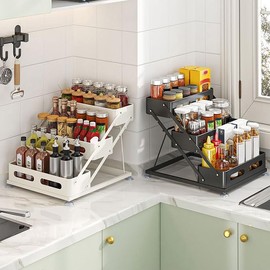 Growsun 3 Tier Adjustable Spice Rack Bottom Suction Cup Spice Organizer for Cabinet Countertop, White