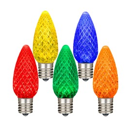 Novelty Lights 25PK C7 LED Faceted Ultra Bright Dimmable Outdoor Christmas Light Replacement Bulbs LED Replacement Bulbs, LED Bulbs, Outdoor Light Bulbs String Light Bulbs (Multicolor)
