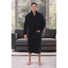 Alexander Del Rossa Mens Robe Plush, Mens Bath Robes for Men, Mens Robe Plush, Men's Bathrobes, Warm Fleece Robe Men Black Medium (A0114BLKMD)
