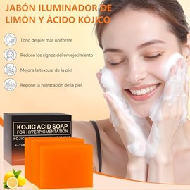 2PCS Barra de ácido Kójico, Jabón de Cúrcuma y Ácido Kójico, jabon curcuma, Acido Kojico y Curcuma Para Eliminar Puntos Negros Con Limón, Colágeno, Vitamina C y Cúrcuma Para Rostro y Cuerpo (2)